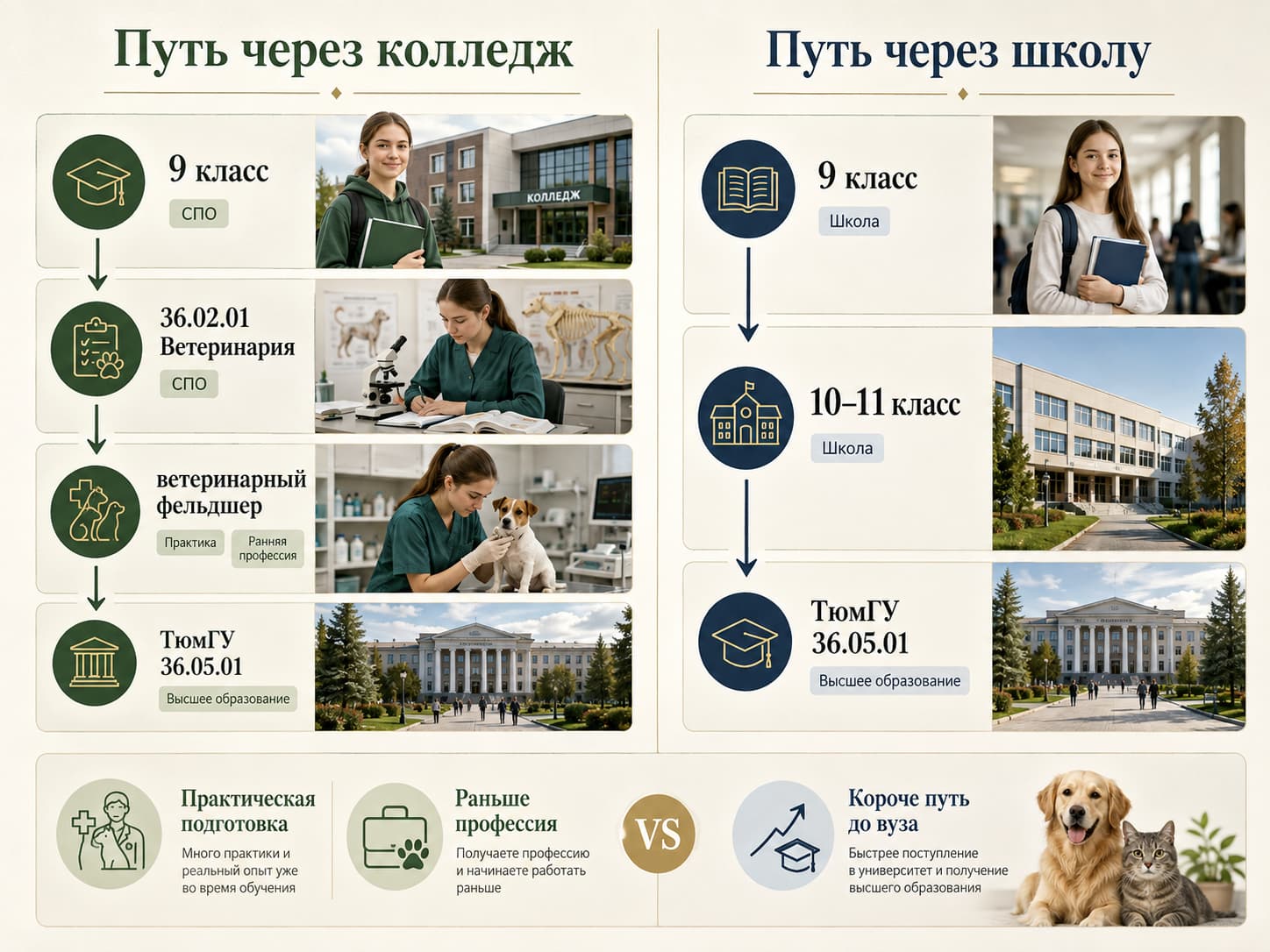 Колледж или вуз: путь в ветеринарию Сравнение пути в ветеринарию через колледж после 9 класса и через поступление в вуз