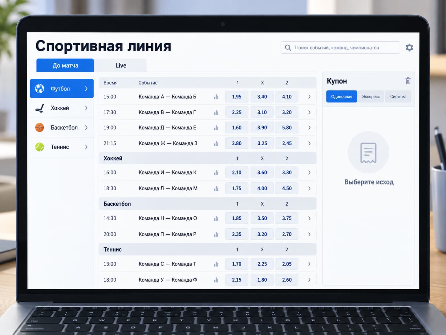 Спортивная линия и выбор события